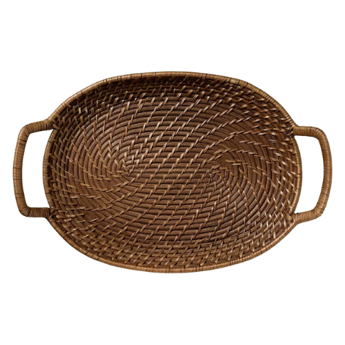 oval rattan basket woven handles tray