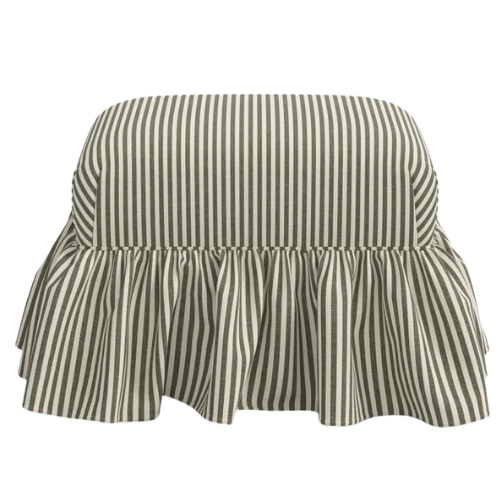 Stoffer Home crafted by Cloth & Company Upholstered Ruffled Ottoman Striped Green and White