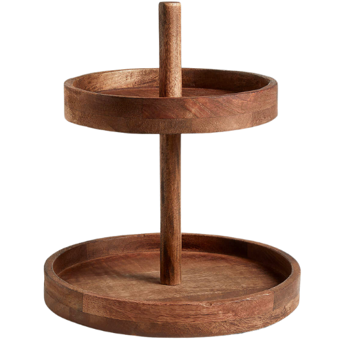 Crate & Barrel Calistoga 2-Tiered Wooden Server by Gaby Dalkin Pedestal