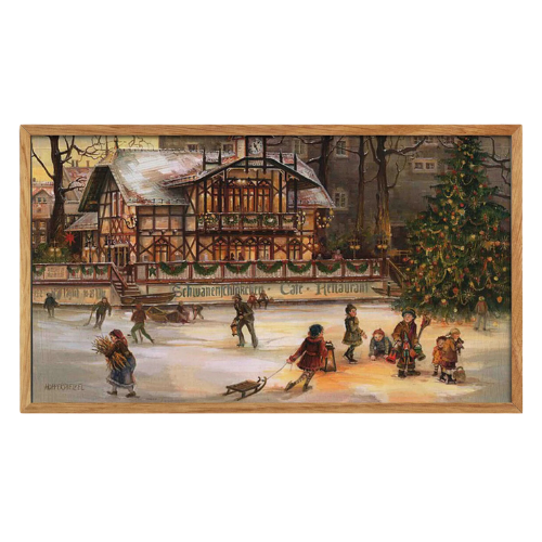 Ice Skating Vintage Christmas Village Frame Tv Art