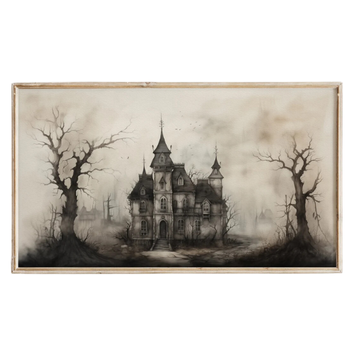 Haunted house halloween frame tv art