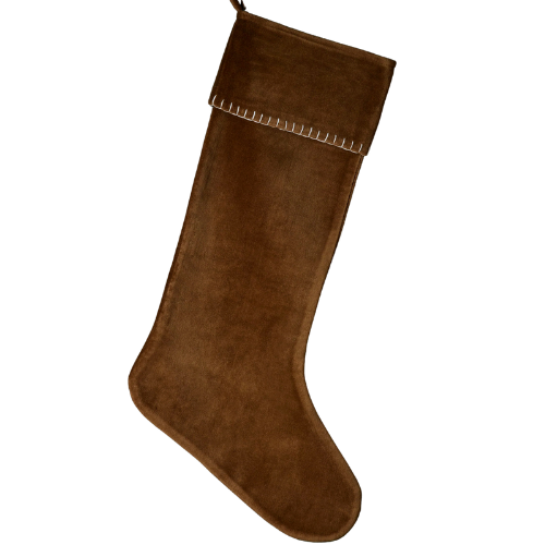 Lulu and Georgia Caddie Velvet Stocking Brown White Stitching