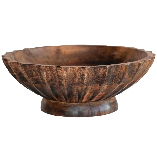 Amazon Bloomingville 9.5 Inches Round Hand-Carved Mango Wood Footed Scalloped Edge, Burnt Finish Bowl, Brown