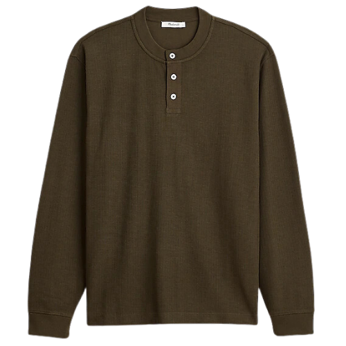 Textured Long-Sleeve Henley Tee | Madewell olive green