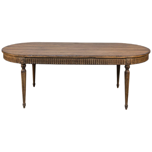 Kathy Kuo Home Clark French Country Brown Pine Wood Oval Dining Table