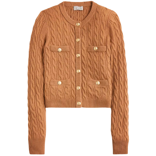 J Crew Camel Cashmere cable-knit cardigan sweater