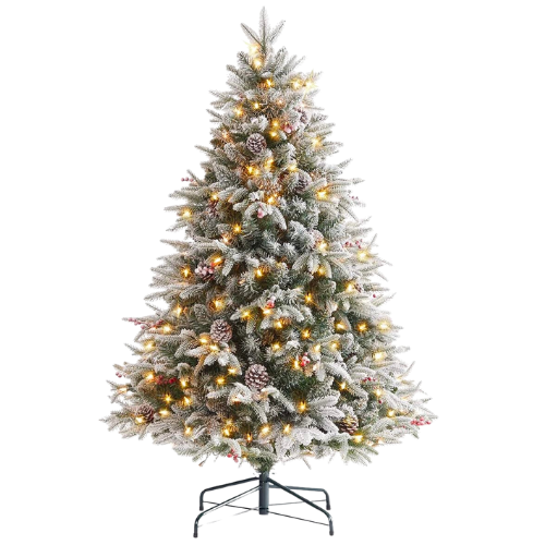 4.5 foot flocked christmas tree with pinecones berries