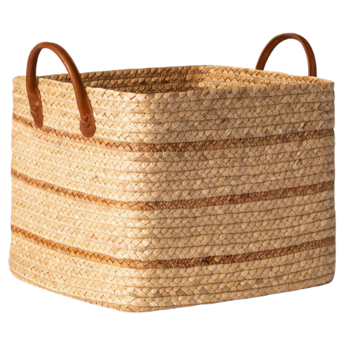 Target Braided Water Hyacinth Basket with Faux Leather Handles