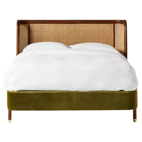 Anthropologie Heatherfield Bed Cane Green Velvet