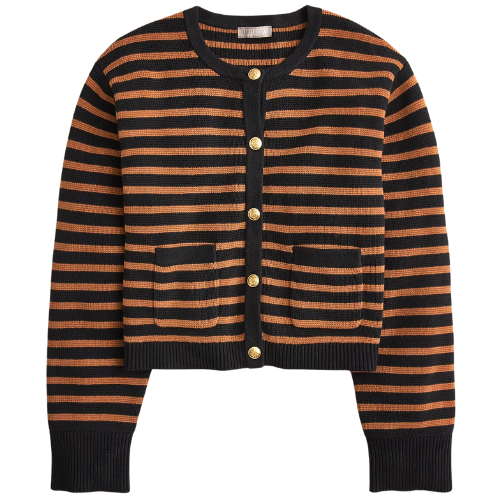 J Crew New relaxed Emilie sweater lady jacket in stripe Brown Black