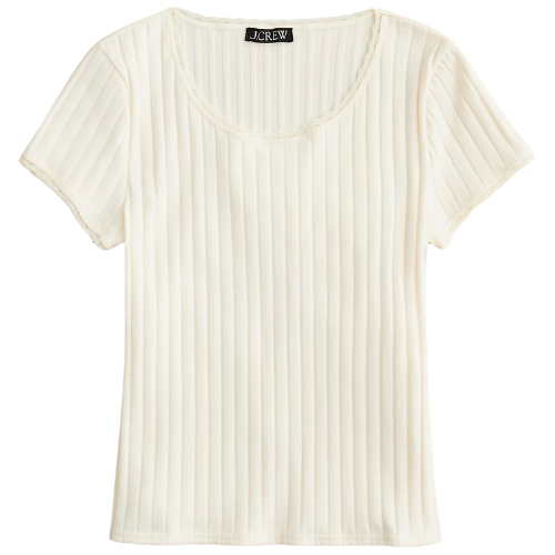 J Crew Cream Pointelle short-sleeve T-shirt