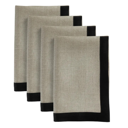 Black border brown grey linen cloth napkins