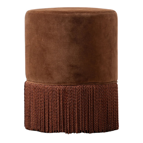 McGee & Co Brown Red Velvet Fringe Astrid Fringe Stool