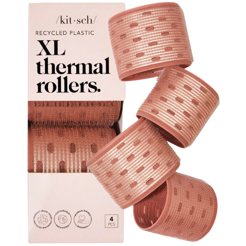 Amazon Kitsch XL Ceramic Thermal Hair Rollers for Short Hair - Rollers, Rollers Hair Curlers for Long Hair, Large Hair Roller Medium Hair, Self-Grip Hair Roller, Curlers -4pcs Terracotta