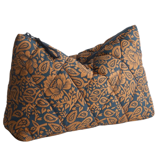 Vera Bradley Paisley Pouch Gold and Navy Cosmetics Travel Jewelry