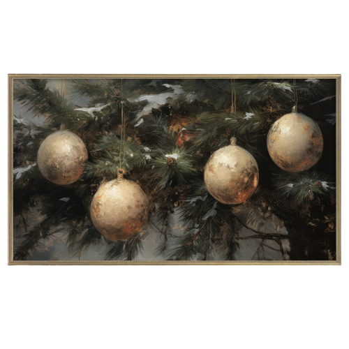 Christmas ornaments in tree frame tv art