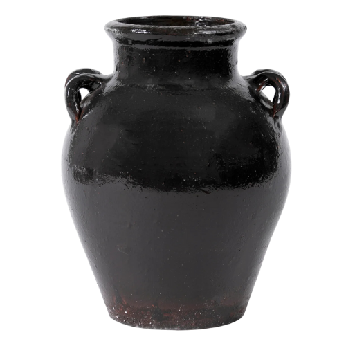 Stoffer Home Black Glazed Vase Cassian Found Clay Jar