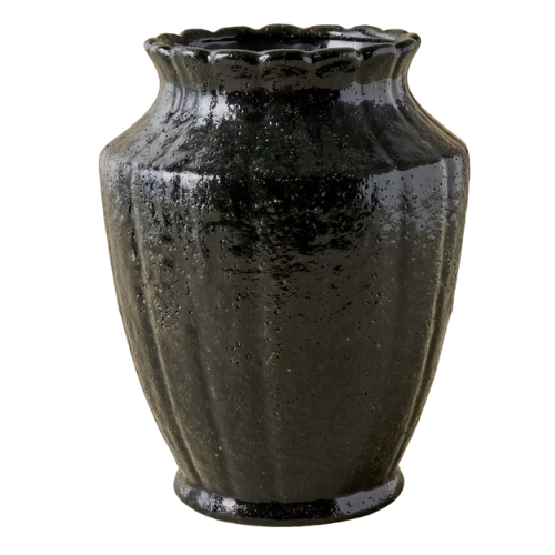 Magnolia Glazed Black Scalloped Vase