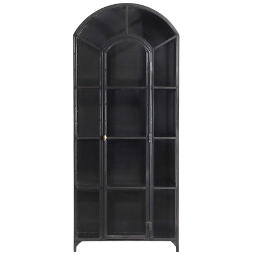 Crate & Barrel Ventana Glass Display Curio Storage Cabinet arch black