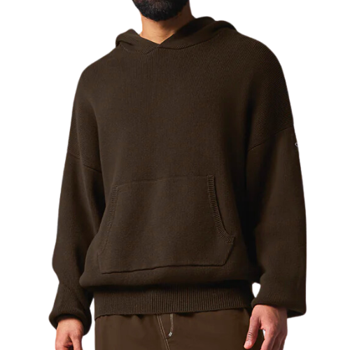 Alo Men's Scholar Hooded Sweater Brown Ribbed