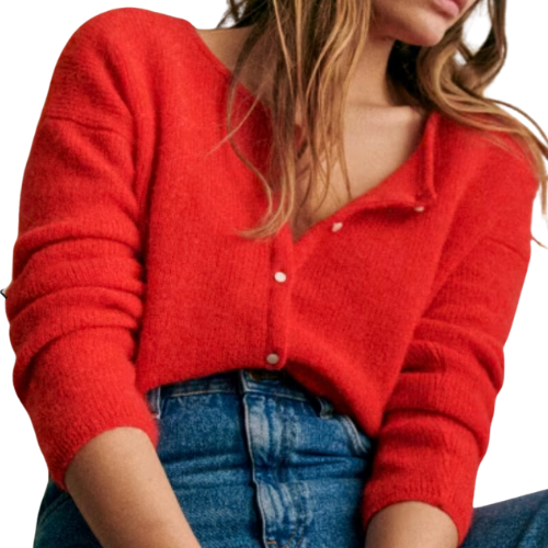 Sezane Red Cashmere Button Up Gaspard Cardigan