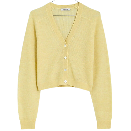 Madewell Butter Yellow Light Alpaca-Blend V-Neck Cardigan Sweater