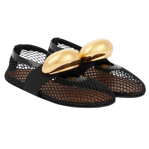 Gold and Black Mesh Ballet Flats