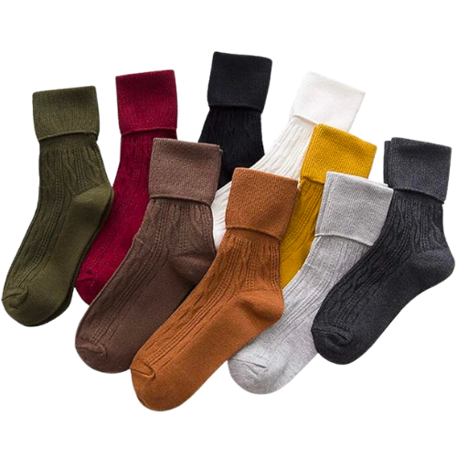 9 Pairs Women's Crew Socks Long Knit Turn Cuff Cotton Slouchy Calf socks for Women Girls Ladies