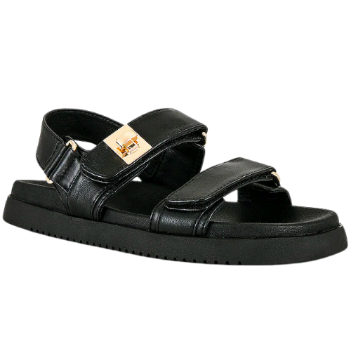 Black Leather Gold Buckle Mona Slide Steve Madden