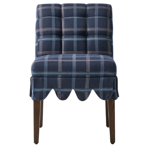 Williams-Sonoma Chloe Upholstered Side Chair Plaid Scalloped Blue