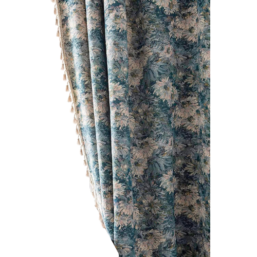 Amazon ENJOYBRIDAL Blue Floral Curtains 96 Inch Length 2 Panels Farmhouse Semi Sheer Drapes for Living Room Bohemian Rustic Rod Pocket Window Curtain Panels with Tassel Jacquard Bedroom Window Treatments