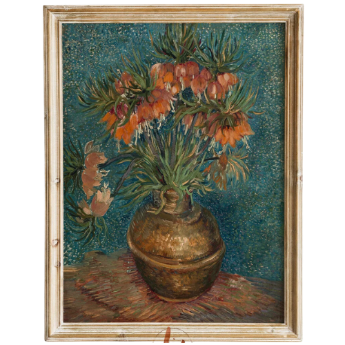 Etsy Teal Orange Floral Painting, Moody Vintage Still Life, Antique Oil Painting, Muted Floral Wall Art, Neutral Warm Aesthetic, Fritillaries