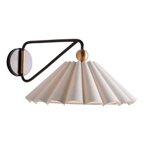 pleated shade black brass sconce modern