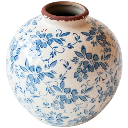 Stoffer Home blue floral terracotta vase