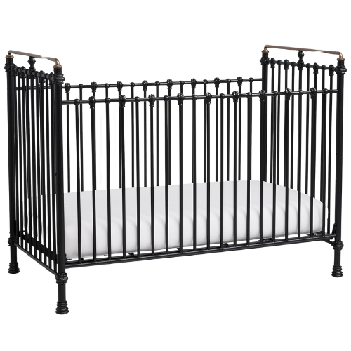 CLJ + Pottery Barn Kids Chris Loves Convertible Iron Crib Black Brass Details