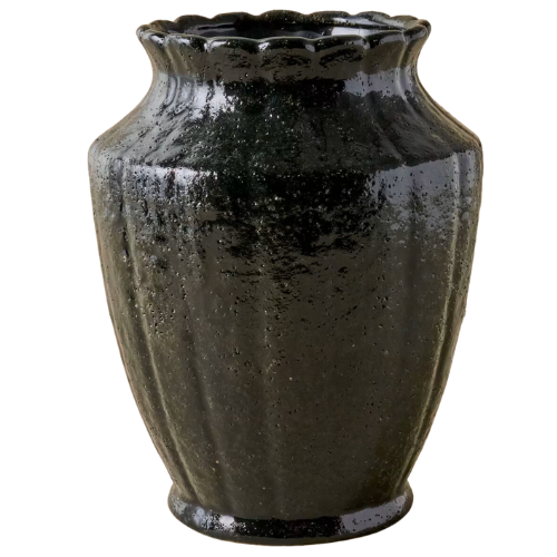 Magnolia Glazed Black Scalloped Vase