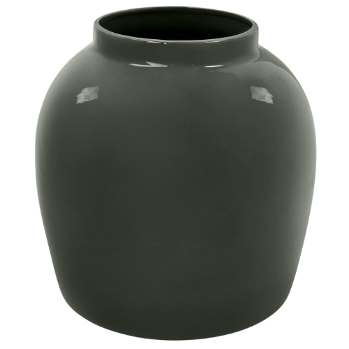 Afloral Ceramic Jar Vase in Glossy Smoked Taupe - 11"