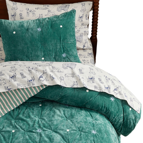 CLJ + Pottery Barn Kids Chris Loves Julia Tufted Star Corduroy Quilt & Shams Green Blue