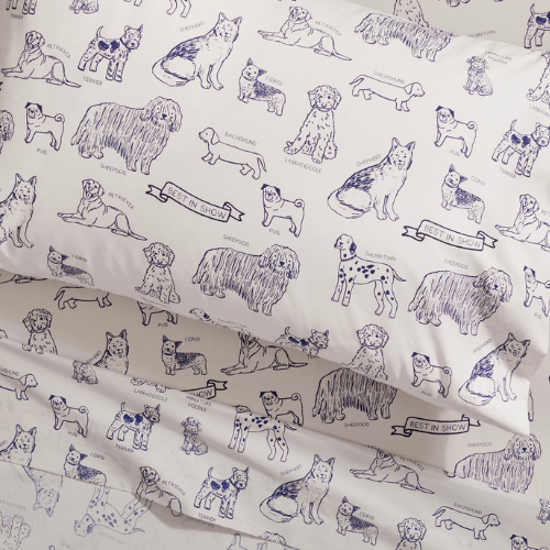 CLJ + Pottery Barn Kids Chris Loves Julia Organic Dog Sheet Set Blue White