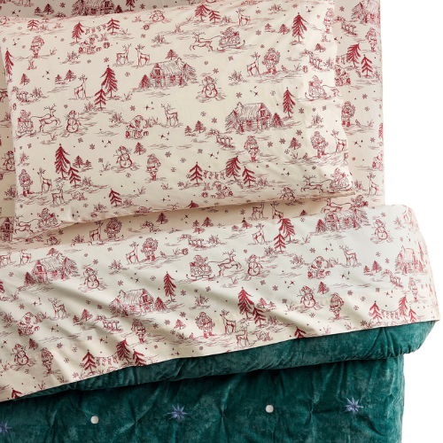 CLJ + Pottery Barn Kids Holiday Chris Loves Julia Organic Christmas Toile Sheet Set Red