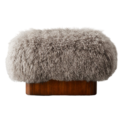 CB2 Pelosa Sheepskin Ottoman Gray Wood