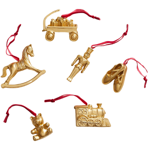 CLJ + Pottery Barn Kids Holiday Chris Loves Julia Vintage Toy Ornaments, Set of 6 Brass Gold