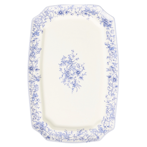 English Floral Rectangular Platter Blue and White