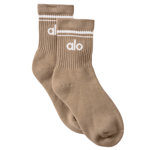 Alo Yoga Unisex Half-Crew Throwback Sock - Gravel/White