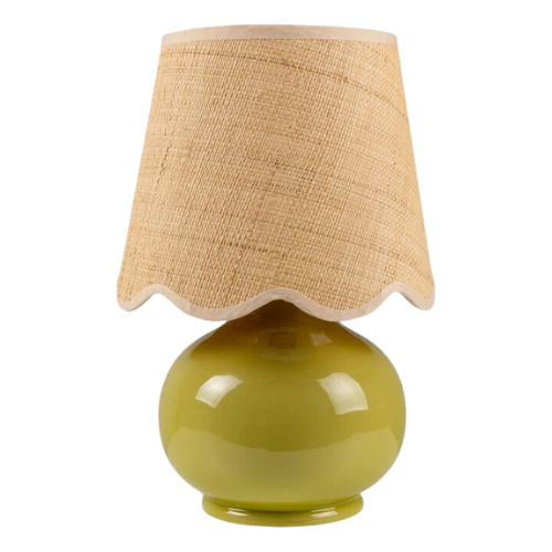 green mini table lamp rattan scalloped shade