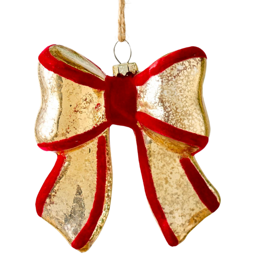 Pottery Barn Mercury Bow Ornament Gold Red