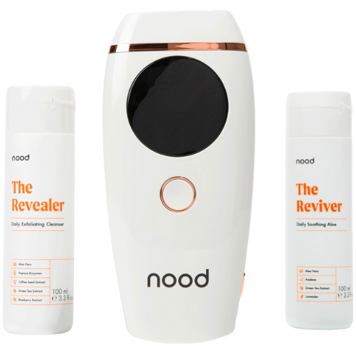 Amazon NEW Flasher 2.0 Kit by Nood: Complete Hair Removal for Men and Women with Flasher 2.0 in Gloss White, Revealer Exfoliant and Reviver Aloe | Pain-free and Safe for Whole Body Treatment