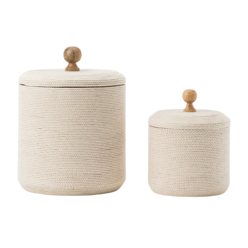 wrapped lidded containers wood knob