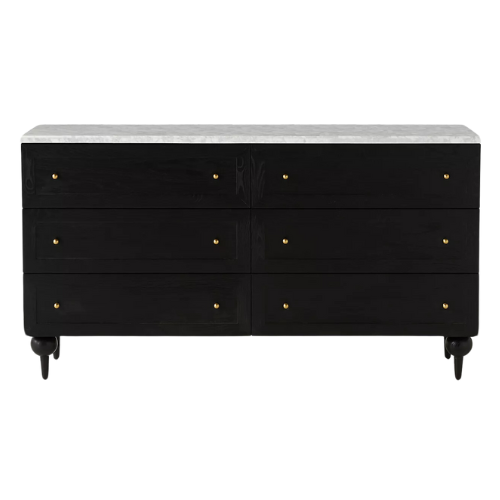 Anthropologie Fern Six-Drawer Dresser Marble Top Black