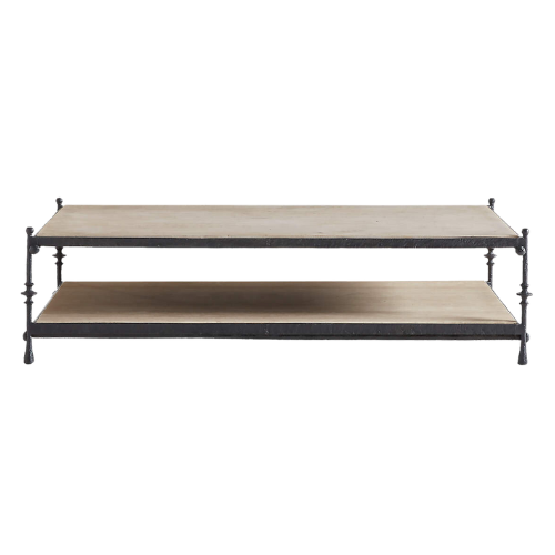 Crate & Barrel Estate Travertine and Metal 64" Rectangular Coffee Table with Shelf by Jake Arnold